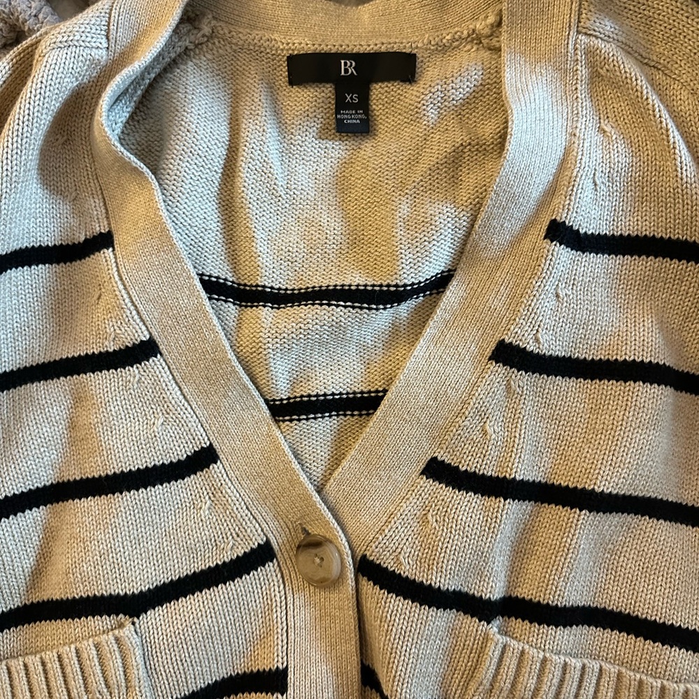 Banana Republic Women's Cream and Black Striped Sweater